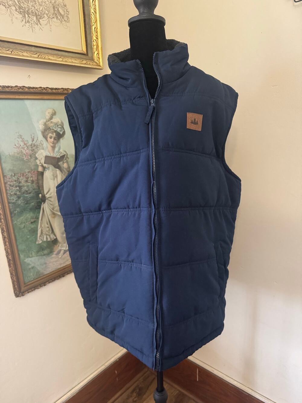 Field & Stream Original Outfitter Mens XL Navy Puffer Vest Sherpa Lined Full Zip